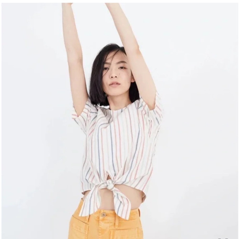 Madewell Multicolor Striped Tie-Front Blouse